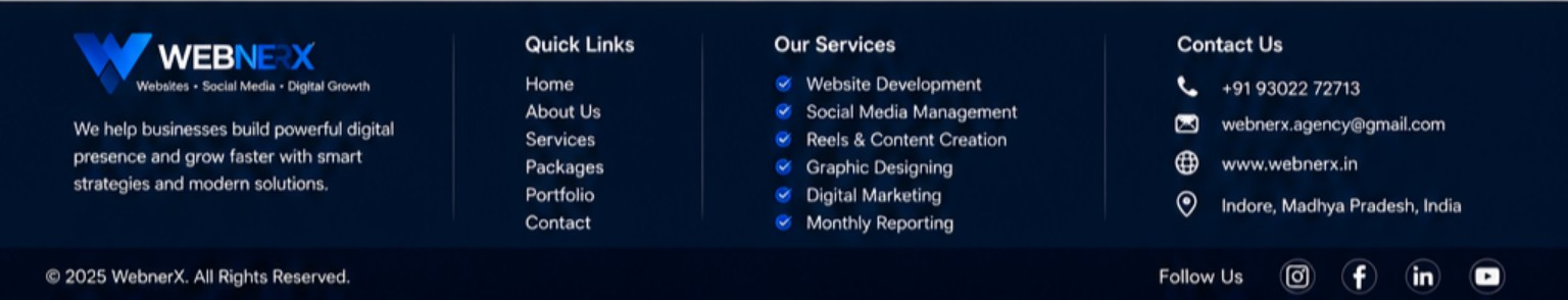 WEBNERX footer and contact details
